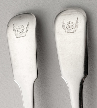 Cape Silver Tablespoons (Pair) - Lawrence Twentyman, Heathcote Family Crest